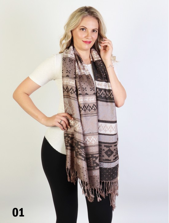  Two Tone Pashmina Scarf W/ Tassels